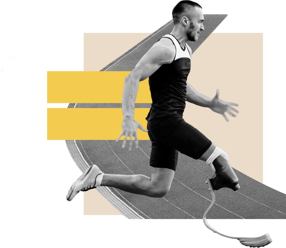 Human running with prosthetic leg