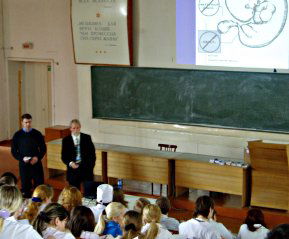 Dr. Kezele giving a presentation in a Siberian medical school