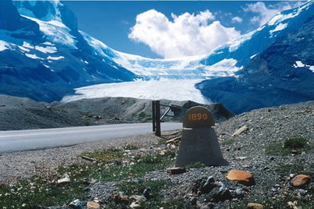 The Athabasca Glacier has retreated since 1890.