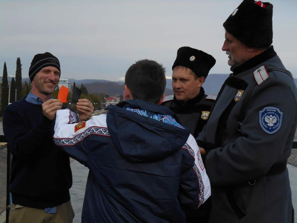 Scott Seigman with Russian soldiers at Sochi Olympics