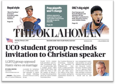 Front Page of The Oklahoman