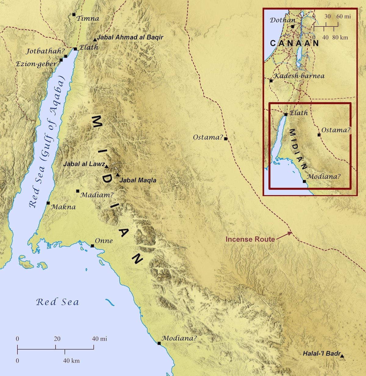 Map of Midian, including the location of Hala-‘l Bedr. Image courtesy of biblemapper.com