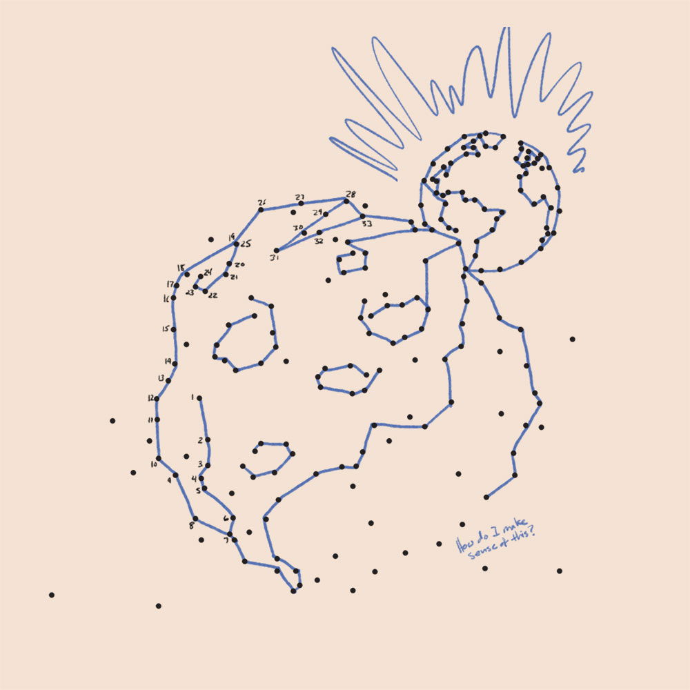 connect-the-dots asteroid colliding with earth