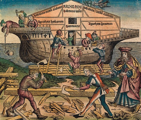 Artist's depiction of the construction of Noah's Ark