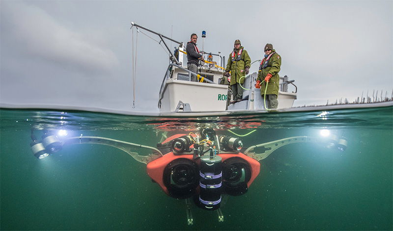 Small submarine deployed in Yellowstone Lake