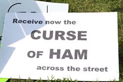 A sign attacking Ken Ham