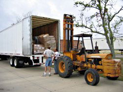 Unloading hurricane-relief items