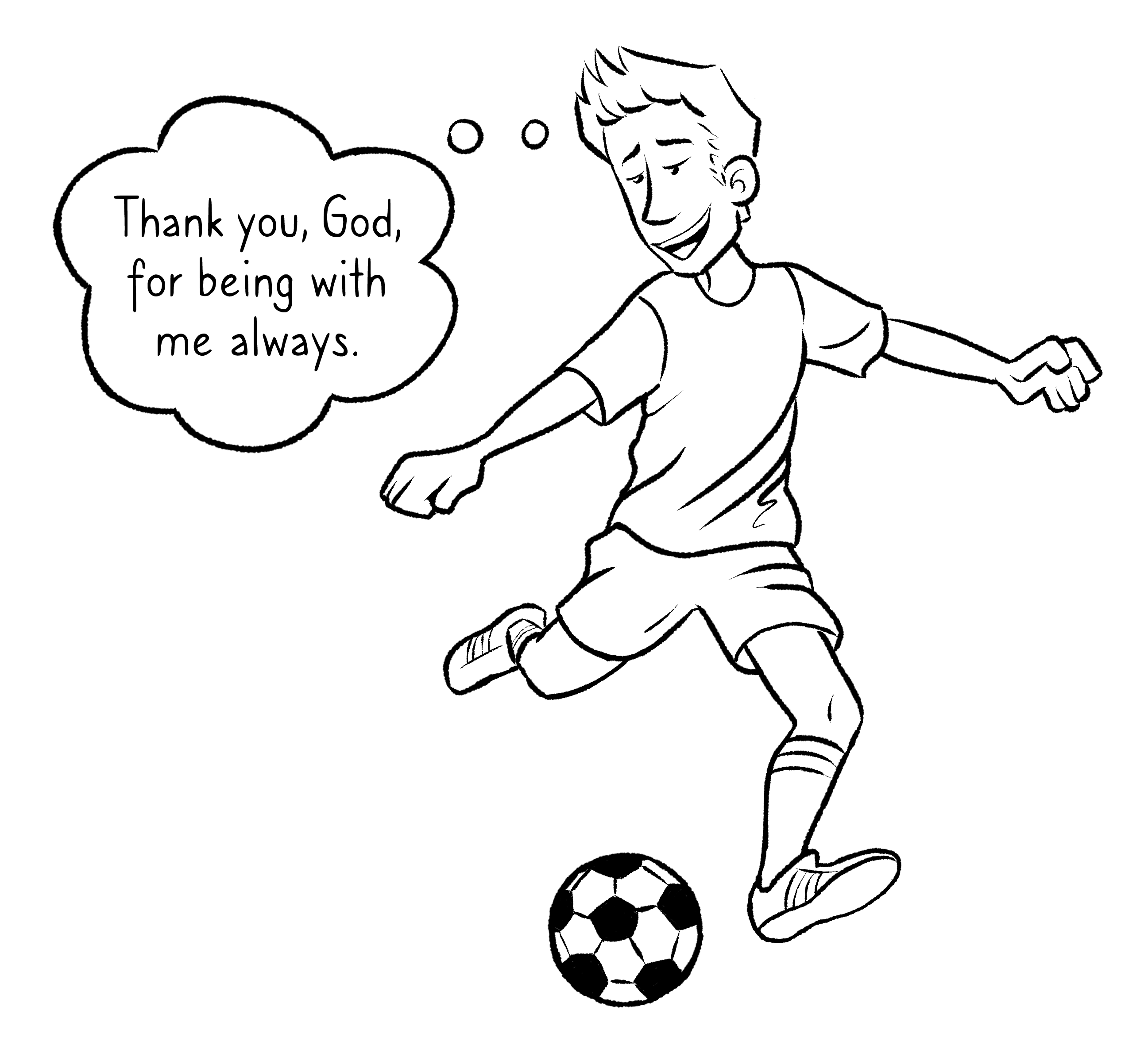 Boy running in a soccer game illustration.
