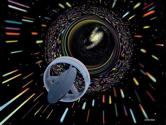 Artist illustration of traveling through a wormhole.