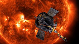 Solar probe flying in front of sun