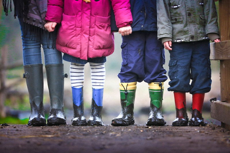 Kids in rain boots