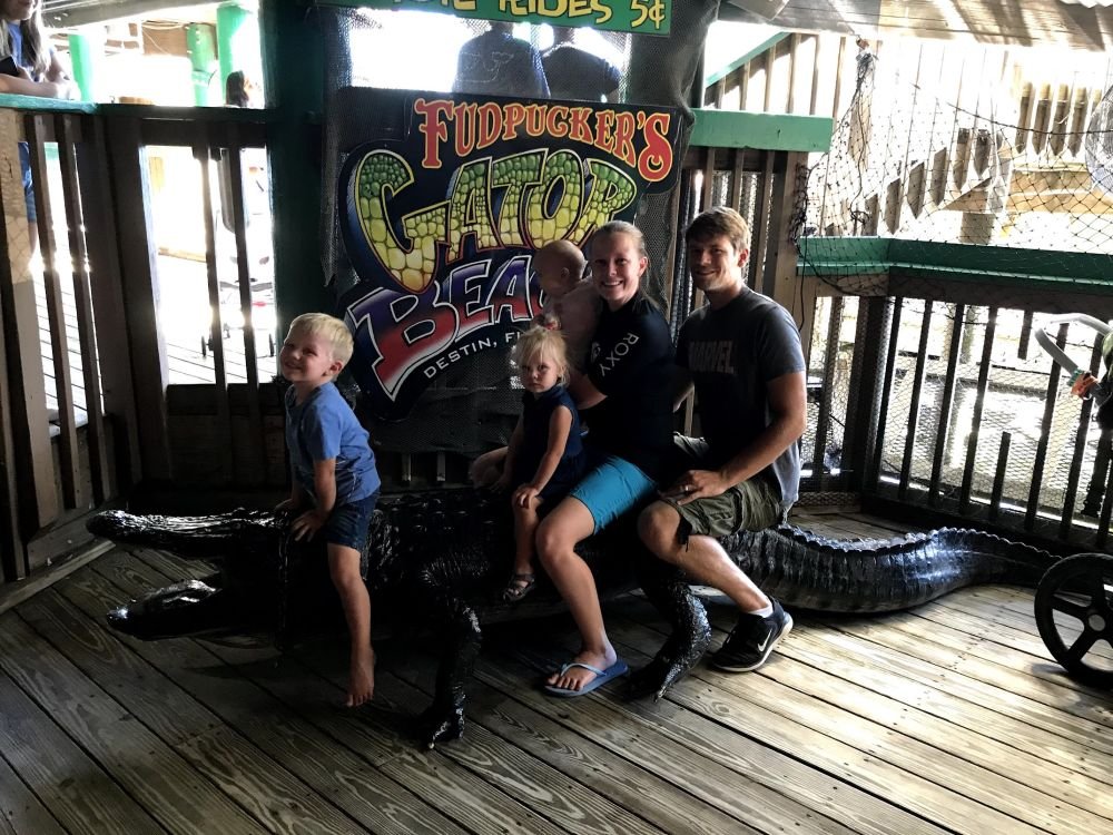 Family at alligator restaurant