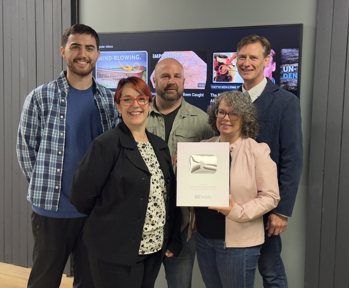 AiG–Canada staff with YouTube silver play button
