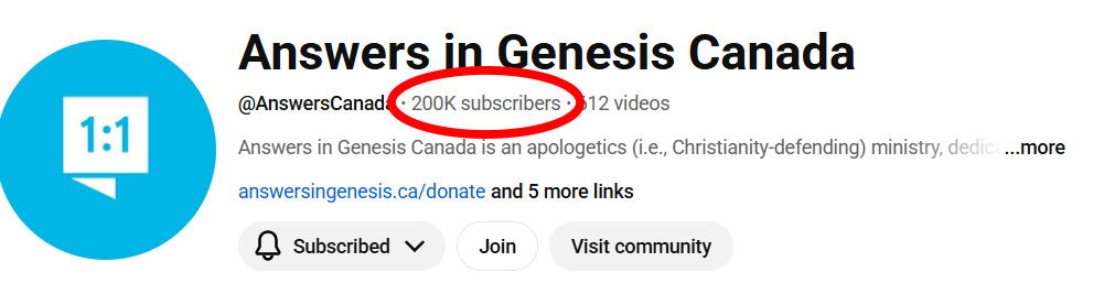 Answers in Genesis Canada 200k YouTube subscribers
