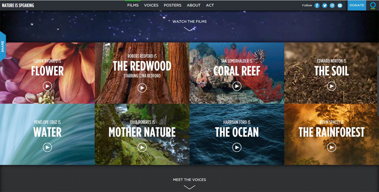 Screenshot of the Nature Is Speaking campaign