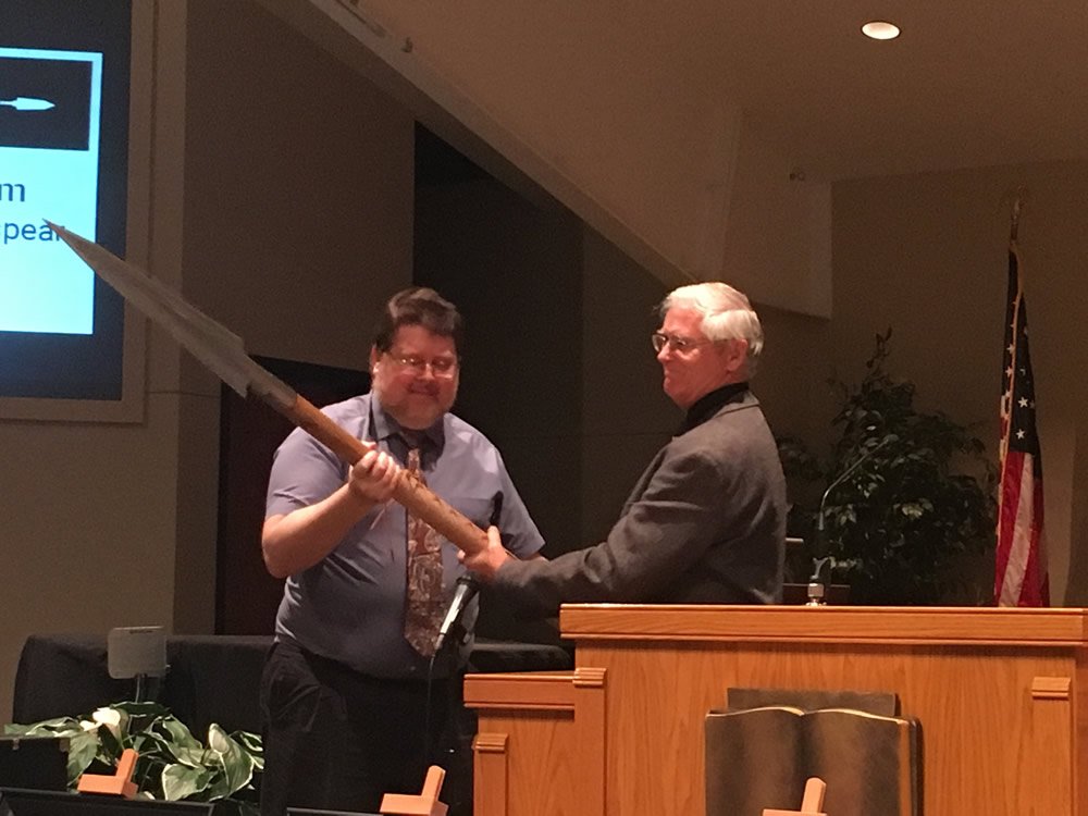 Sheldon Rhodes Presenting Troy Lacey with Goliath’s Spear
