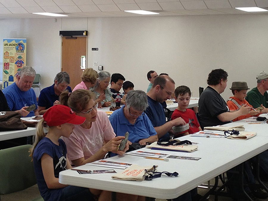 Fossil Hunt Participants Looking at Finds