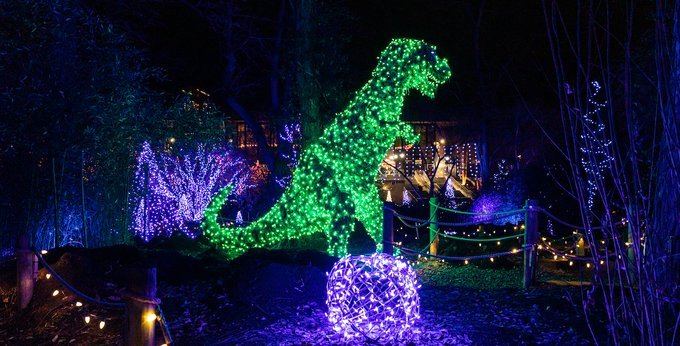 A dinosaur during ChristmasTown at the Creation Museum