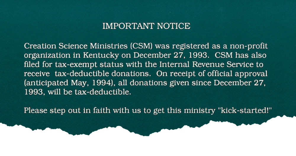 Notice of Creation Science Ministries becoming a non-profit