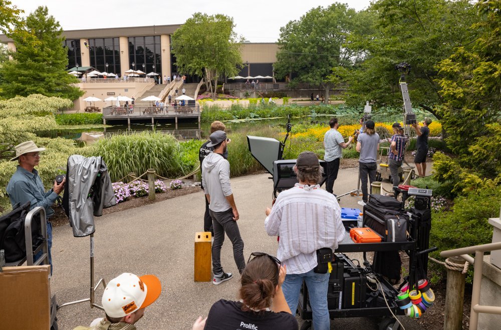 Filming across the lake from the Creation Museum