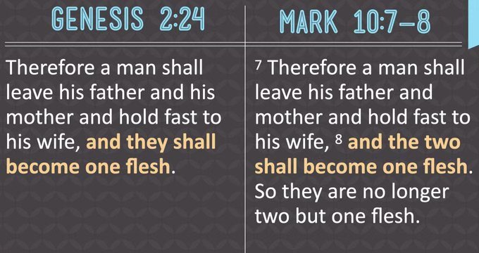 Genesis 2:24 and Mark 10:7-8