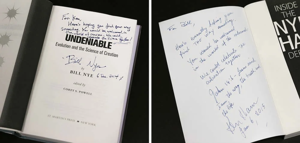 Ken Ham and Bill Nye book notes to each other