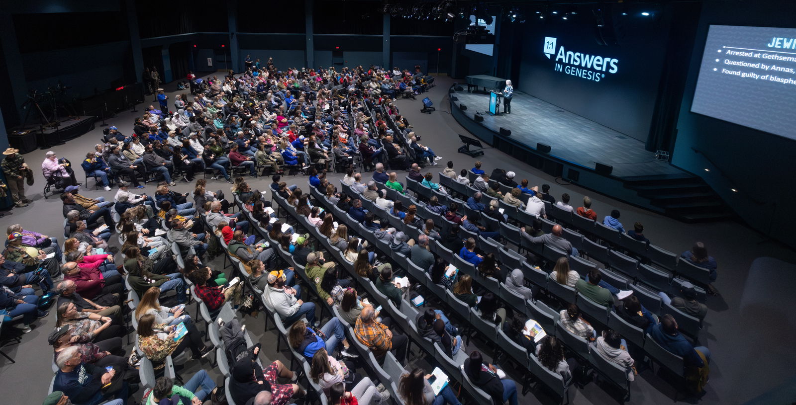 crowd of people at an Answers in Genesis attraction