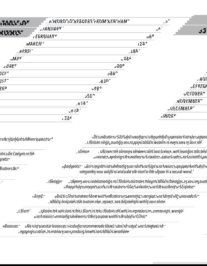 book table of contents
