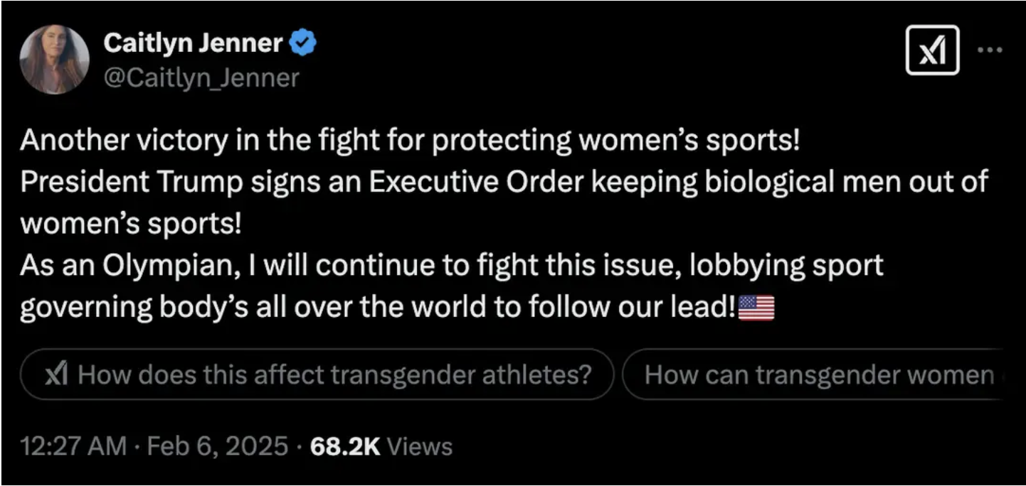 Caitlyn Jenner X post on keeping biological men out of women’s sports