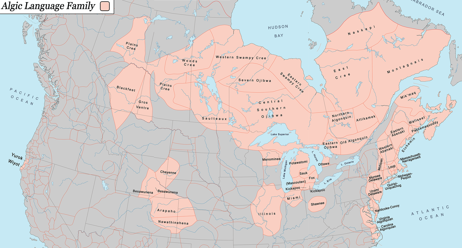 Native American nations in the Algic language family, of which the majority are Algonquian nations