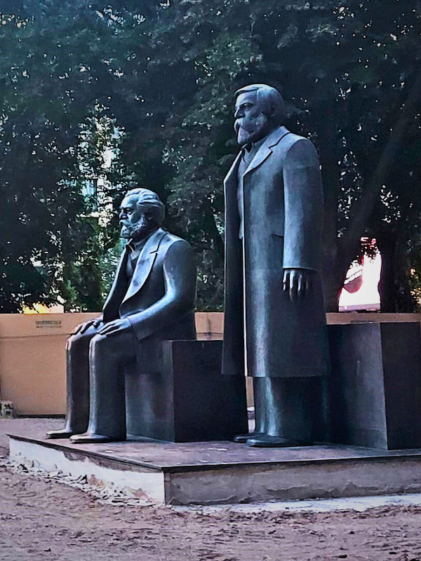 A statue of Marx and Engels in Berlin.