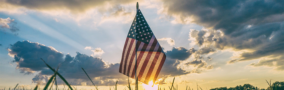 American flag in a field