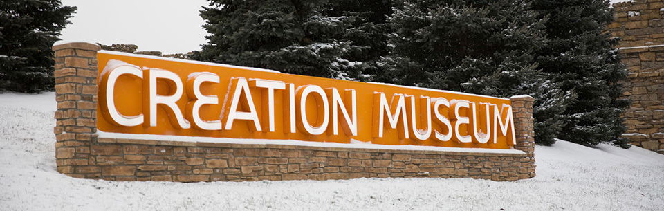 Creation Museum sign in the snow