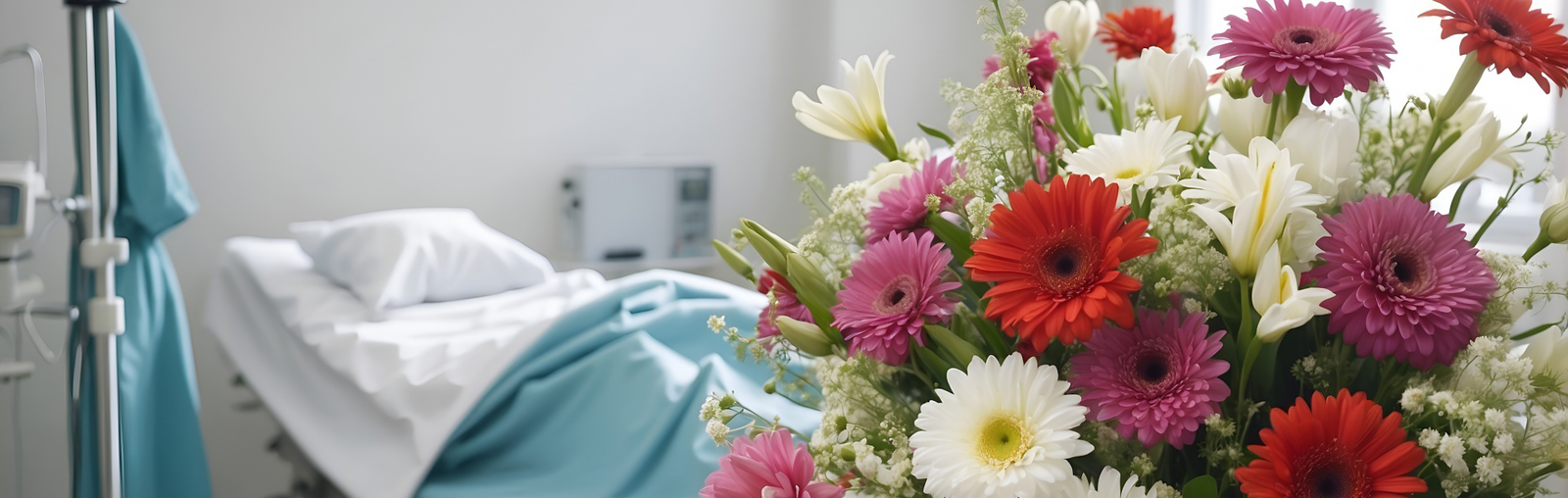 flowers near hospital bed