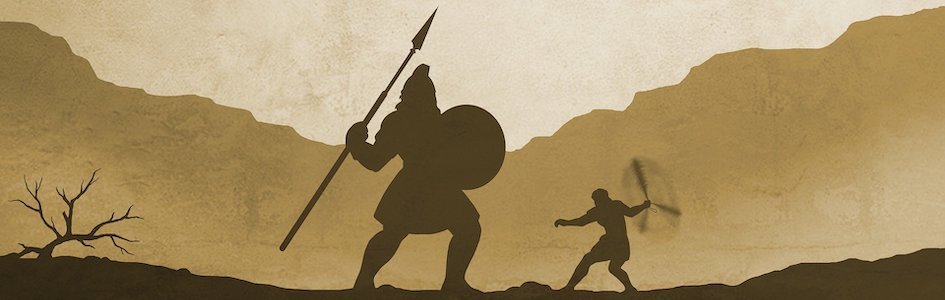 David and Goliath fighting illustration