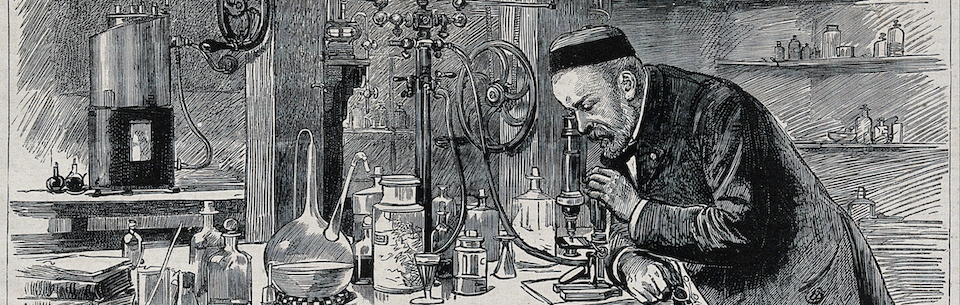 Pasteur looking through the microscope