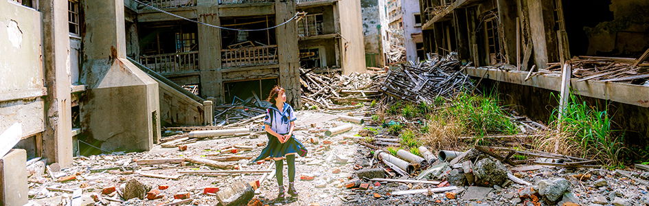 Female Walking Through Ruins