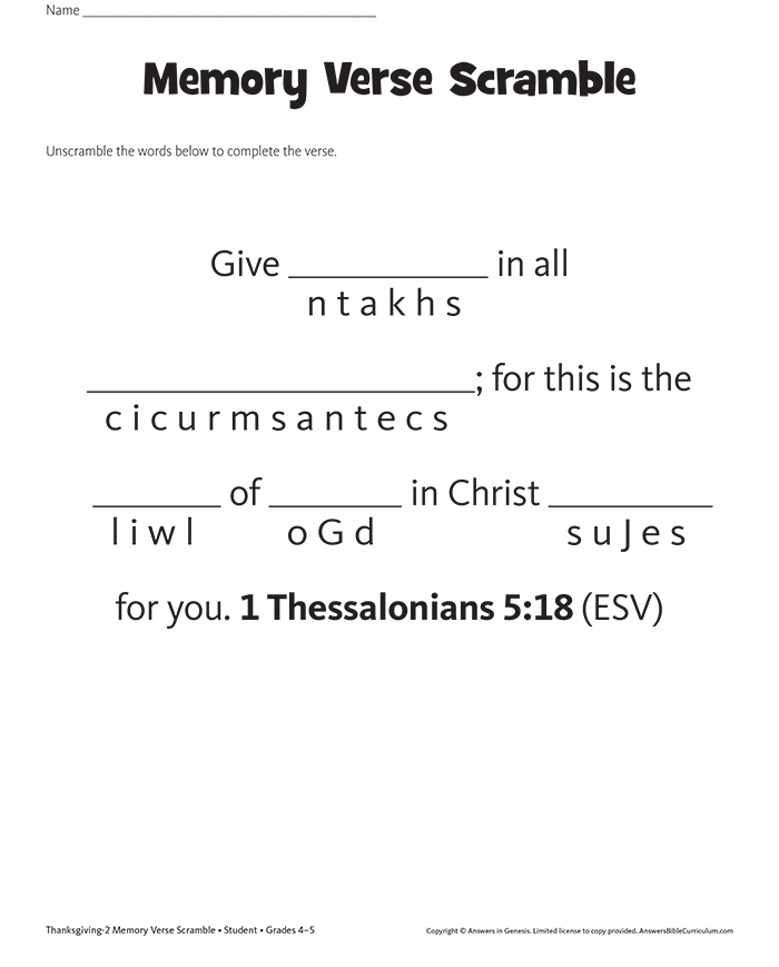 1 Thessalonians Memory Verse Scramble