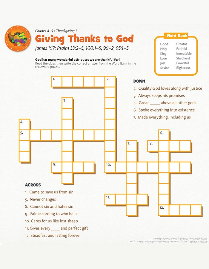 Giving Thanks to God Crossword