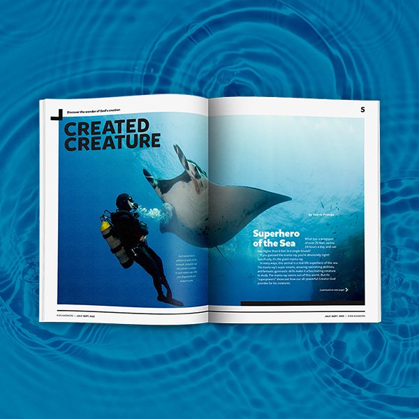 kids magazine mockup page with underwater image.