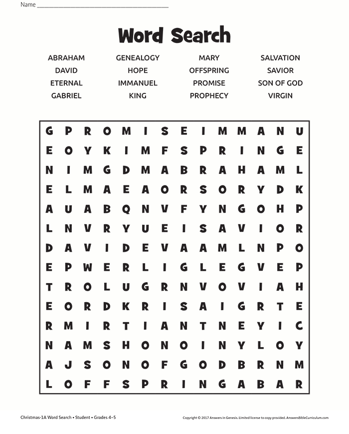 Hope of Christmas Word Search