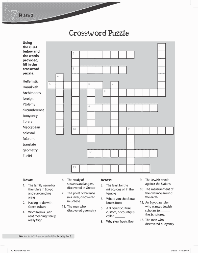 Greece Crossword Kids Answers