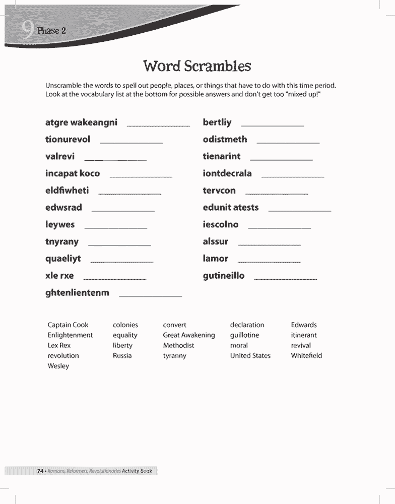 Word Scramble  Kids Answers