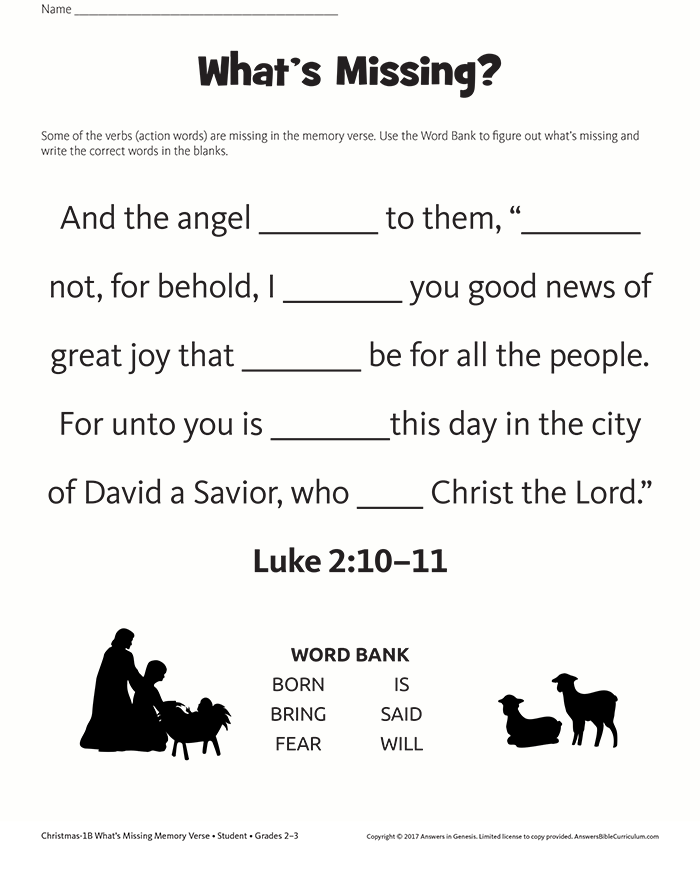 Missing Words Memory Verse: Luke 2:10–11