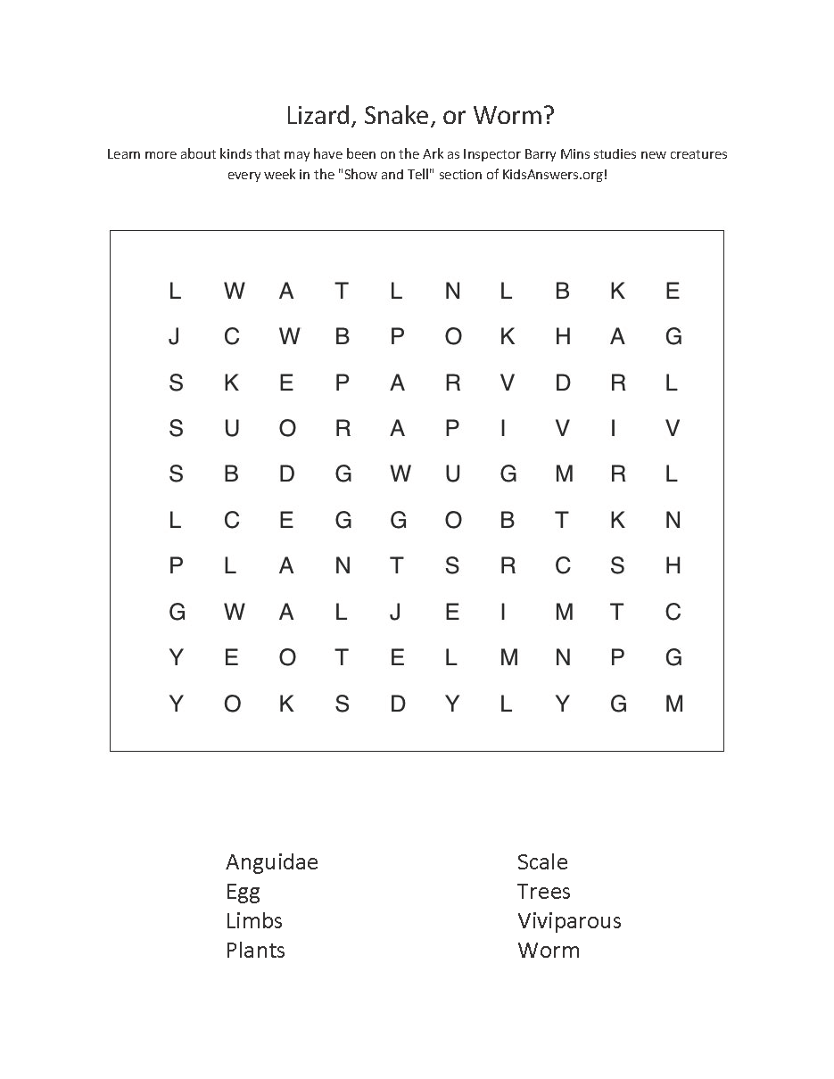 Lizard, Snake, or Worm? Word Search