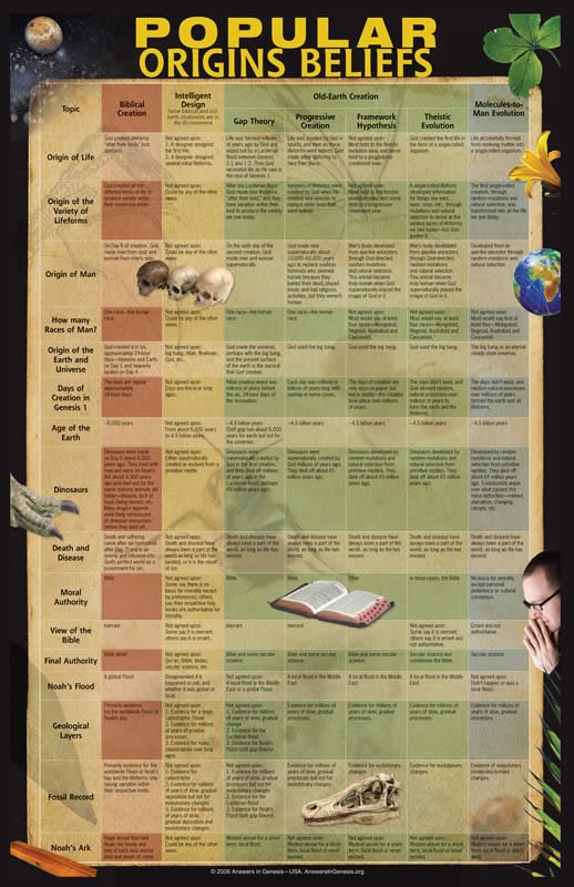 Popular Origins Beliefs Chart (Poster) | Answers in Genesis