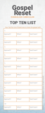Gospel Reset Curriculum - Top 10 Bookmark: 10 Pack