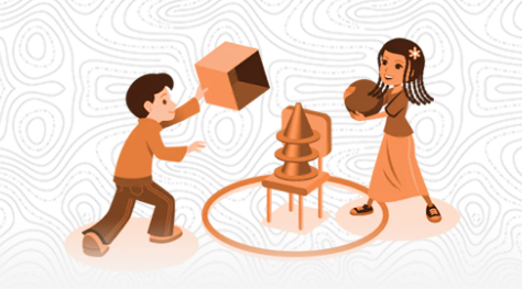 boy and girl stacking objects together