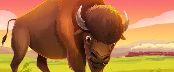 illustration of bison in green pasture