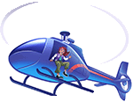 Helicopter with girl holding rope